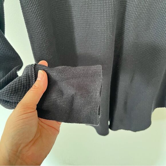 Aritzia TNA Black Thermal Waffle Knit Cowlneck Long Sleeve Slouchy Shirt - Picture 8 of 14